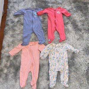 4 pairs zip up PJ’s baby girl 3-6M